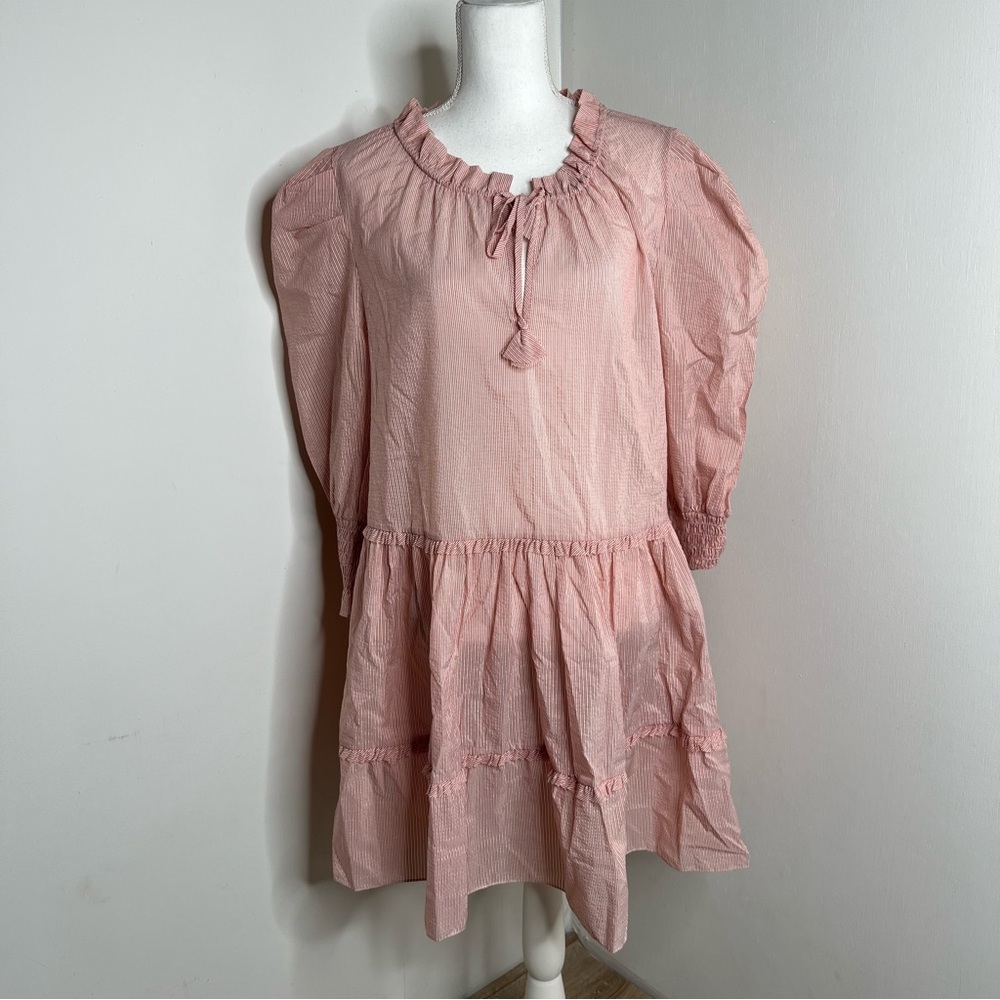 MISA Los Angeles Maya Puff Sleeve Pink Sunrise Stripe Mini Dress Size S NWT